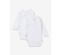 Set of 2 Long Sleeve Wrapover Bodysuits in Organic Cotton for Newborn Babies, by Petit Bateau white light two color/multicol