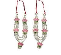 Set of 2 Lotus Design Moti Mala Set for Laxmi Ganesh/Devi Maa/Radha Krishna/Indian Traditional Goddess Haar Sringar Set Deity jewellary for Navratri Festival All God Idol Statue(Size:2")(White,Pink)