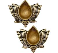Set of 2 Lotus Pooja Puja Diya Oil lamp in Metal Antique Gold Plated Indian Pooja Items Articles Diya Lamps for Home Indian Traditional Navratri Decorations Gift Items Puja Pooja kit (Size :- 2")