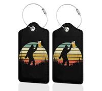 Set of 2 Luggage Tags for Suitcases, Leather Bigfoot Love Drinking Beer Baggage Tags with Stainless Steel Loop, Privacy Name ID Card Cover Kawaii Travel Labels for Women Men Kids Girls