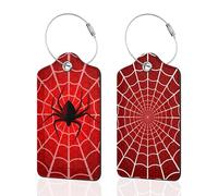 Set of 2 Luggage Tags for Suitcases, Spider On Spider Web Baggage Tags with Stainless Steel Loop, Leather Privacy Name ID Card Cover Kawaii Travel Labels for Women Men Kids Girls