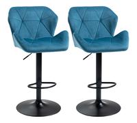 HOMCOM Set Of 2 Luxurious Velvet-touch Bar Stools Metal Frame Footrest Blue, Blue