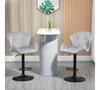Set Of 2 Luxurious Velvet-Touch Bar Stools w/ Metal Frame Footrest Base HOMCOM Grey One Size