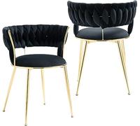 Set of 2 Luxury Velvet Dining Chairs with Black Metal Legs - Elegant Handwoven Design for Dining Room Living Room or Bedroom Decor