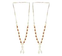 Set of 2 Mala Artificial Beaded Pearl Moti Mala Ribbon Mala for Idol-Mala for God Statues Accessories Pooja Sringar Articles Ornament for Traditional Navratri Festival(Size:-8")(White,Brown)