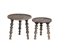 Beliani Set Of 2 Side Tables Marnoo Mango Wood Dark Brown