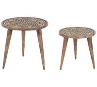 Beliani Set Of 2 Side Tables Ranja Mango Wood Brown