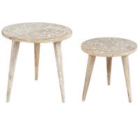 Set of 2 Mango Wood Side Tables Light UDAY