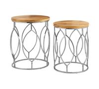 Set of 2 Mango Wood Side Tables, Natural Grain Wooden Top With Silver Stainless Steel Base, Functional Tables Premier Housewares Natural One Size