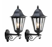 Set of 2 Mansfield - Black Six Sided Lantern IP44 Outdoor Wall Lights