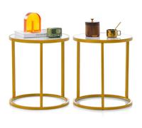 Set of 2 Marble Top Round Side Table Modern Sofa End Table Accent Bedside Table