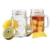 Set of 2 Mason Jar with Lids Overnight Oats Mug with Handles Old Fashioned Drinking Glass Canning Jelly Jars Glass Preserving Jar, Drinking Jar Glass 500 ml