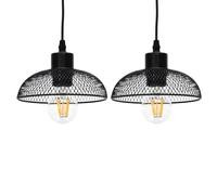 Set of 2 Matt Black Mesh Easy Fit Ceiling Pendant Light Shades, Metal Wire, 18cm Diameter