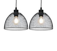 Set of 2 Matt Black Mesh Easy Fit Ceiling Pendant Light Shades, Metal Wire, 22cm Diameter