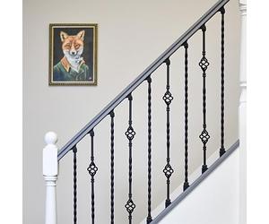 Set of 2 Matte Black "Enfield" Steel Stair Spindles - Pattern 14 - with Fixed and Adjustable Rake Brackets