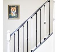 Set of 2 Matte Black "Enfield" Steel Stair Spindles - Pattern 8 - with Fixed and Adjustable Rake Brackets