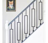 Set of 2 Matte Black "Enfield" Steel Stair Spindles Rectangle and Straight with Fixed Rake Brackets - Modern Metal Balusters with Rectangular Design for Staircase Renovation