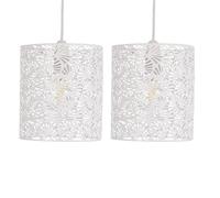 Set of 2 Maui - White Cut Out Metal Leaf Pendant Light Shades