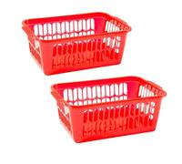 Set of 2 - Medium Plastic Storage Baskets | Office Home and Kitchen Handy Tidy Organiser, Plastic Shallow For Storage Shelf Baskets, Bathroom, School Classroom, Pharmacies 30 x 20 x 11 cm (Red)