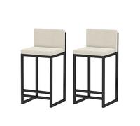 Set of 2 Metal Bar Stools with Backrest and Footrest Soft Cushion Dining Chairs for Kitchen Office Studio and Bar (60cm/23.6inch White A)