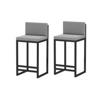 Set of 2 Metal Bar Stools with Backrest & Footrest Soft Cushion Dining Chairs for Kitchen Office Studio Pub - 60cm/23.6inch Gray A