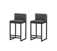 Set of 2 Metal Bar Stools with Backrest & Footrest Soft Cushioned Dining Chairs for Kitchen Office Studio Pub - 55cm/21.6inch Stylish Black A Design