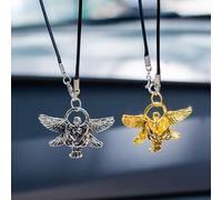 Set of 2 Metal Guardian Angel Car Hanging Ornaments, Lucky Angel Wings Car Rear View Mirror Charm Pendant, Auto Interior Decor for Protection Happiness Faith and Love Gift