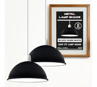 Set of 2 Metal Lamp Shades Ceiling Pendant Light Shade 40cm Easy Fit Dome Lampshades Only for Industrial Ceiling Light Kitchen Hanging Decorative Light Shade with Reducerplate Black Inner White