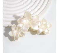Set of 2 Metallic Flower Hair Clips, Large Non-Slip Hair Clip, Temperamental Lily Blossom Gripper, French Elegant Mother of Pearl Hairpin, White, 8 cm (Pack of 3)