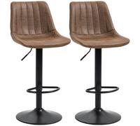 Set Of 2 Microfibre Retro Tub Bar Stools w/ Metal Frame Footrest Home Seat Brown