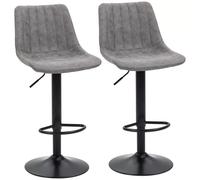 HOMCOM Set Of 2 Microfibre Retro Tub Bar Stools Metal Frame Footrest Seat Grey | TJ Hughes