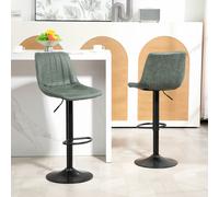 Set Of 2 Microfibre Retro Tub Bar Stools w/ Metal Frame Footrest Home Seat HOMCOM Green One Size