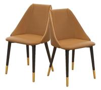 Set of 2 Mid Century Leather Dining Chairs with Metal Legs Soft Upholstered Accent Chairs for Kitchen and Living Room Khaki Color