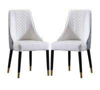 Set of 2 Mid-Century Modern Dining Chairs, PU Leather Upholstered with Diamond Pattern, Solid Wood Legs, Accent Chairs for Living Room, Bedroom, Reception