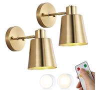 Set of 2 Mid Century Modern Wireless Wall Sconces Battery Operated LED Lights with Remote Control Rechargeable & Cordless Wall Lamps for Bedroom Living Room Black & Gold Finish