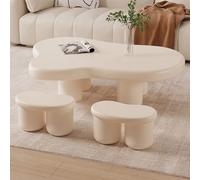 Set of 2 Mid Century Modern Wood Nesting Coffee Tables with Drawers - Minimalist Irregular Side Tables for Small Spaces, White Finish, Perfect for Living Room & Office, 100cm
