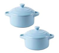 Set of 2 Mini Ceramic Casserole Pots with Lids, Oven-Safe Small Soup Pots, Perfect for Soups, Stews, and Side Dishes(Blue)