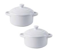 Set of 2 Mini Ceramic Casserole Pots with Lids, Oven-Safe Small Soup Pots, Perfect for Soups, Stews, and Side Dishes(White)