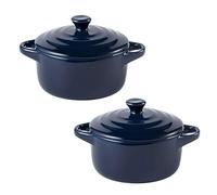 Set of 2 Mini Ceramic Casserole Pots with Lids, Oven-Safe Small Soup Pots, Perfect for Soups, Stews, and Side Dishes(Navy blue)