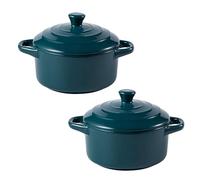 Set of 2 Mini Ceramic Casserole Pots with Lids, Oven-Safe Small Soup Pots, Perfect for Soups, Stews, and Side Dishes(Green)
