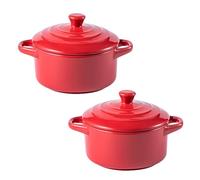 Set of 2 Mini Ceramic Casserole Pots with Lids, Oven-Safe Small Soup Pots, Perfect for Soups, Stews, and Side Dishes(Red)