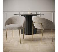 Set of 2 Mink Upholstered Dining Chairs with Brass Legs - Cora