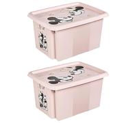 Keeeper Set Of 2 Minnie Mouse Turn Around Stackable Box 15 Litre With Lid - Nordic Pink, Pink