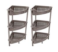 Set of 2, Mirror Grey, Premium Corner Shower Caddy, 3-Tier Strong Plastic Floor Standing Shower Caddy, Rust Resistance Freestanding & Easy to Install Bathroom Salon Kitchen Organising Storage Rack