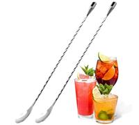 Set of 2 Mixing Spoon Stainless Steel Professional Cocktail Bar Tool Japanese Style Teardrop End Design for Ice Cream, Coffee, Milkshakes, Juice, Tea,Cocktail Mixing Spoon, Drink (12'', Silver)
