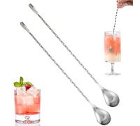 Set of 2 Mixing Spoon Stainless Steel Professional Cocktail Bar Tool Japanese Style Teardrop End Design for Ice Cream, Coffee, Milkshakes, Juice, Tea, Drink (12'', Silver)