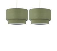Set of 2 Modern Ceiling Light Shades, Sage Green Cotton, Tiered Design, Easy Fit Pendant Shade for Living Room or Bedroom