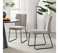 Set of 2 Modern Chic Deep Padded Soft And Durable Stitched Fabric & Black Powder Coated Metal Leg Dining Chairs FurnitureboxUK Light Grey One Size