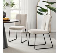 Set of 2 Modern Chic Deep Padded Soft And Durable Stitched Fabric & Black Powder Coated Metal Leg Dining Chairs FurnitureboxUK Cream One Size