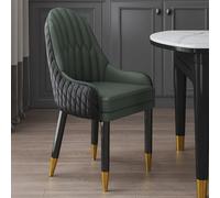 Set of 2 Modern Dining Chairs Faux Leather Upholstered Accent Kitchen Stools with Wooden Legs for Living Room Dining Room Waiting Area Reception (Black + Green)